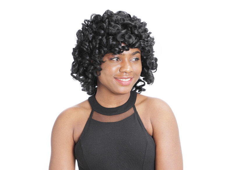 Mũ Đội Đầu Tóc Giả Nữ Châu Phi, Tóc Giả Xoăn Rộng Lớn Thực Tế Màu Đen, Mũ Đội Đầu Ngắn Phụ Kiện Đội Đầu Tóc Xoăn Ngắn