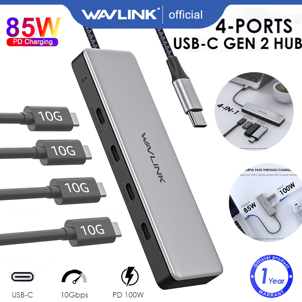 Wavlink USB C HUB, USB bằng nhôm 3.2 Gen 2 Hub 10gbps với 4 USB C Cổng dữ