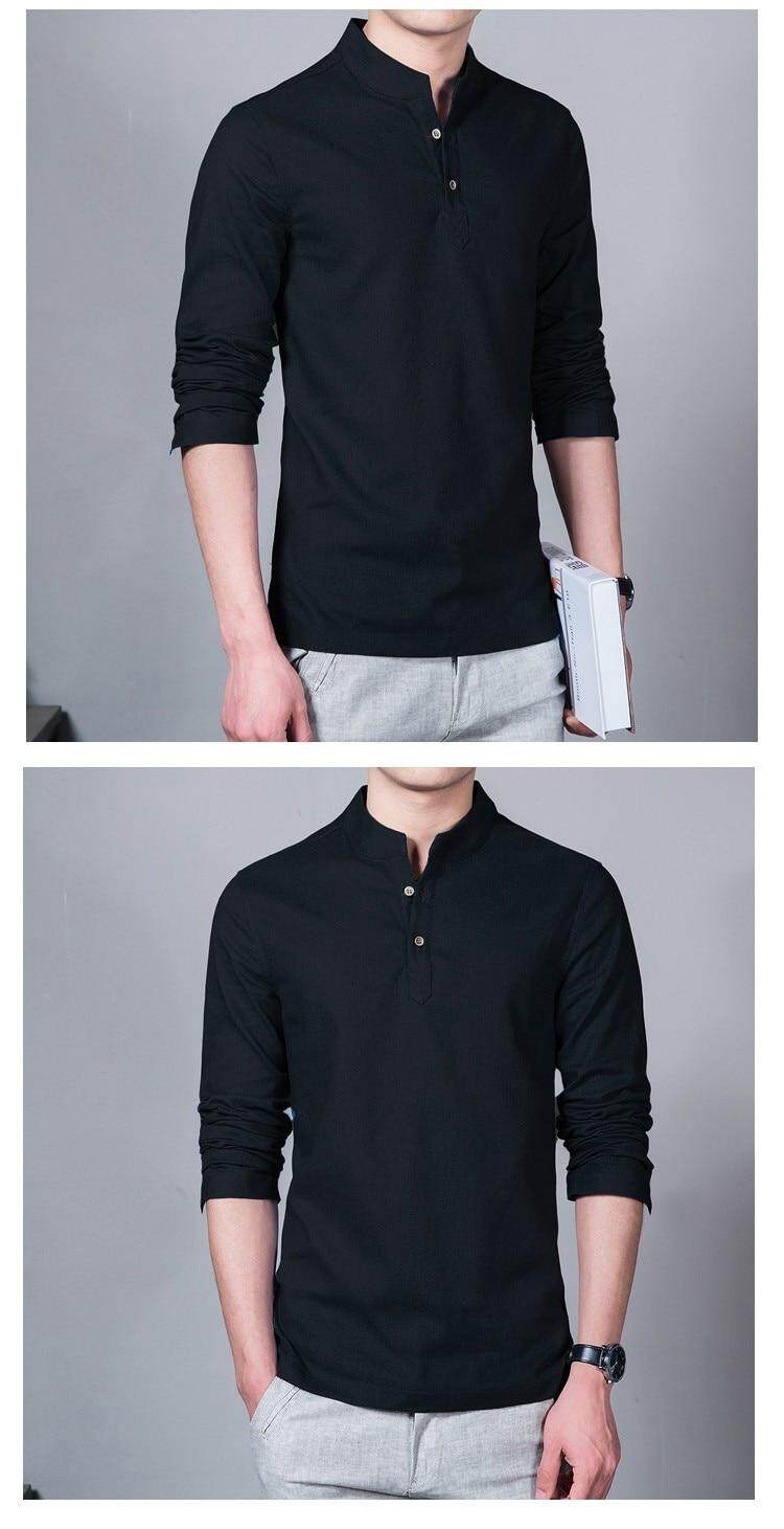 Asian Fashion Long Sleeve Mandarin Collar Mens Shirts Male Casual Linen