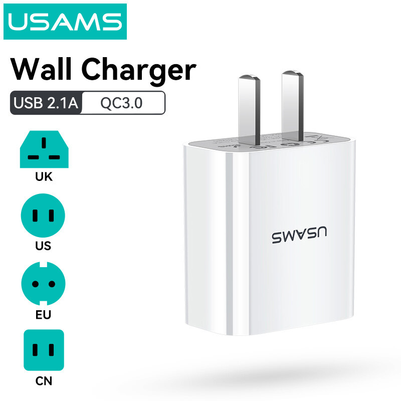 USAMS Single USB Travel Charger Quick Charge 3.0 QC Fast Charger Universal Use For Xiaomi Huawei iPhone Fast Charging USB Wall Phone Charger Head