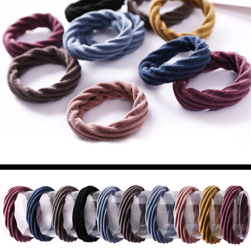 10 Cái/lốc Phụ Nữ Cô Gái Tóc Dây Đàn Hồi Tóc Bands Đen Đầy Màu Sắc Liền Mạch Vải Ban Nhạc Cao Su Tóc Đuôi Ngựa Giữ Đồ Trang Sức Tóc