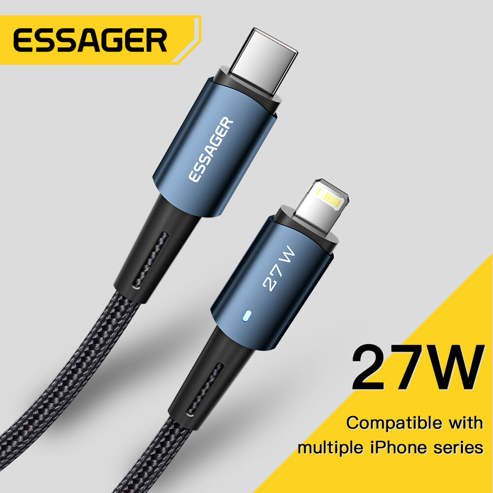 Essager Cáp USB Type C Cho Iphone 11 12 13 Pro Max Mini Xs Xr X 8 iPad MacBook PD 27W Sạc Nhanh Dây 