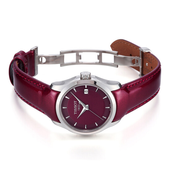 [Official Warranty] Tissot T035.210.16.371.01 Women's T-Sport Couturier  Analog Quartz Burgundy Leather Strap Watch T0352101637101 (watch for women/  jam tangan perumpuan / tissot watch for women / tissot watch / women watch)  | Lazada