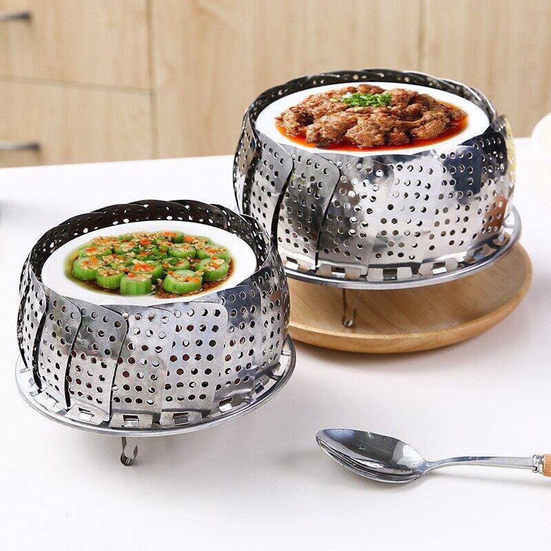 Gambar Stainless Steel Lotus Steaming Tray Multi Function Changeable Fruit Tray Retractable Folding Magic Steamer Tray Steaming Rack