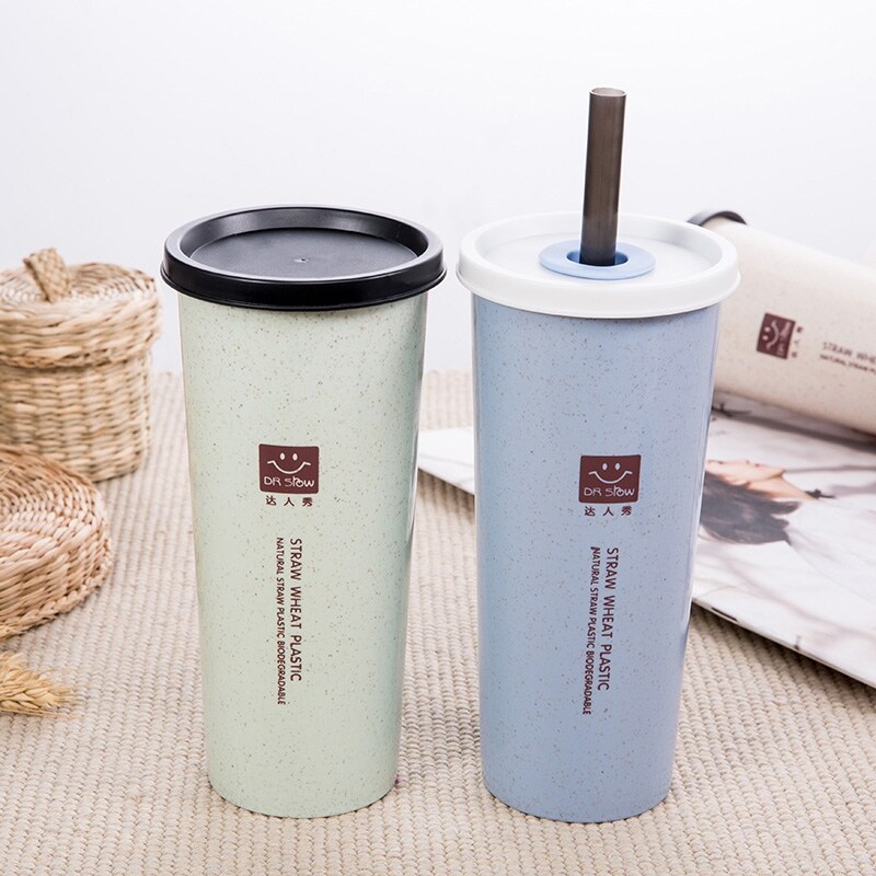 Gambar ?CW? Water CupEasy CupCover Cola Coffee PlasticWheat Straw Water Cup With Lid Cup Drinking CupGift