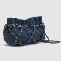 URBAN REVIVO Womens Fashion  Chain Ruched Shoulder Bag Crossbody Casual Bag With Chain Black Medium