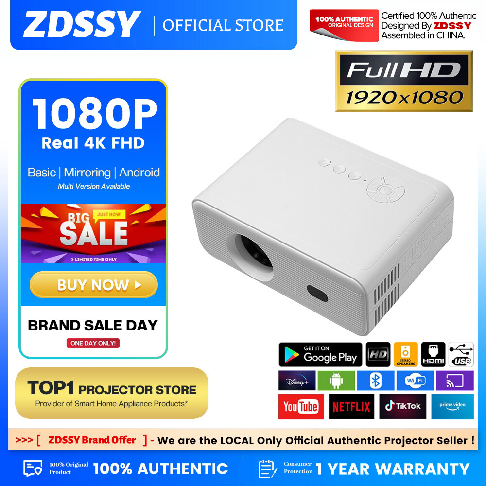 Zdssy l012q máy chiếu mini 4k có wifi và bluetooth, xoay 180° & lấy nét điện, hỗ trợ full hd 1080p, máy chiếu phim ngoài trời di động chạy hệ điều hành android 11, tương thích với tv stick/windows/ios/android/hdmi/usb