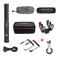 COMICA CVM-VM20 Shotgun Camera Microphone Super Cardioid 3.5mm with Low Cut Stepless Gain OLED Display Shock Mount for DSLR Camera Vlog Recording Official Original