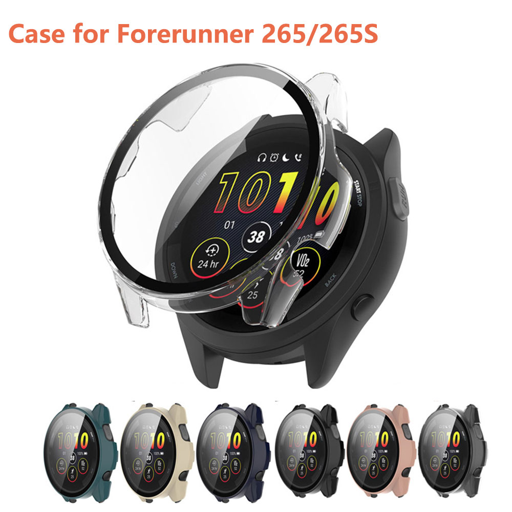 Ốp pc cứng tương thích với vỏ garmin forerunner 265/265s miếng bảo vệ màn hình, kính cường lực bọc hoàn toàn ốp ốp điện thoại cho garmin forerunner 265 phụ kiện đồng hồ thông minh
