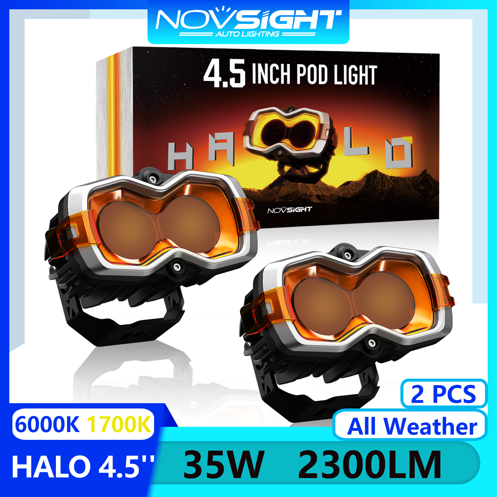 2 bóng novsight mọi thời tiết halo series 4.5 inch dây đèn drl đèn drl đèn pha motocross đèn pha 35w 2300lm 6000k/1700k siêu sáng miễn phí vận chuyển