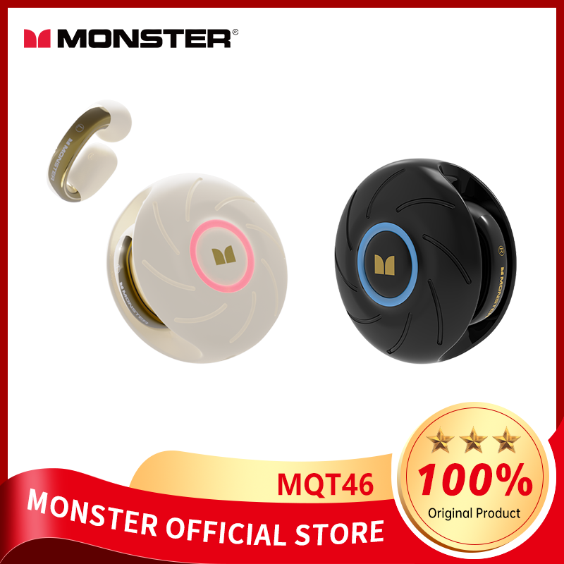 Monster Maxstar MOT46 Wireless Bluetooth V5.4 Headset Ear Clip Touch Controls Earphones Bass Enhancement Surround Sound Earbuds