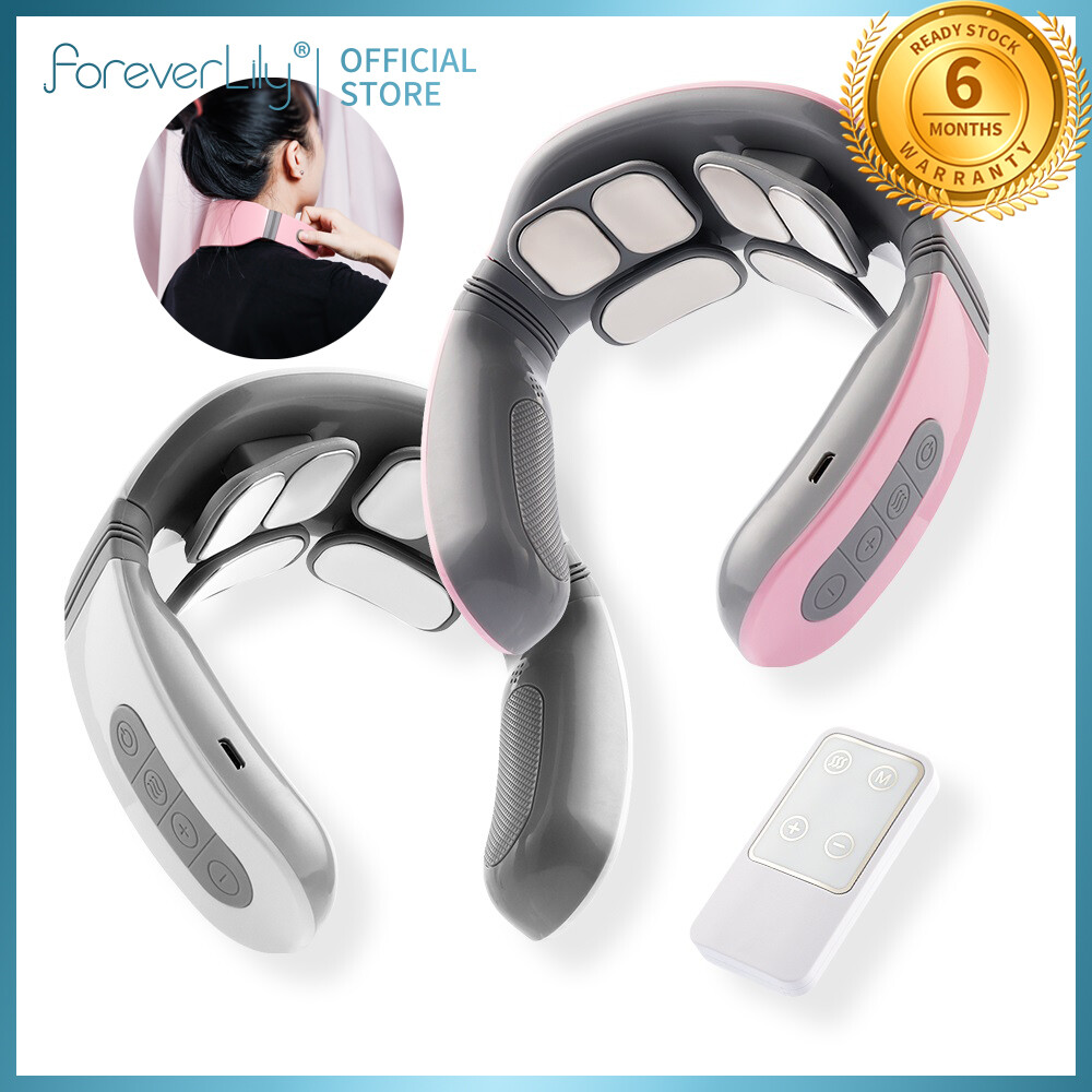Gambar foreverlily Smart Neck Massager 6 Heads Heating Electric Impulse Intelligent Voice Broadcast Relax Pain Kneading Massage Machine