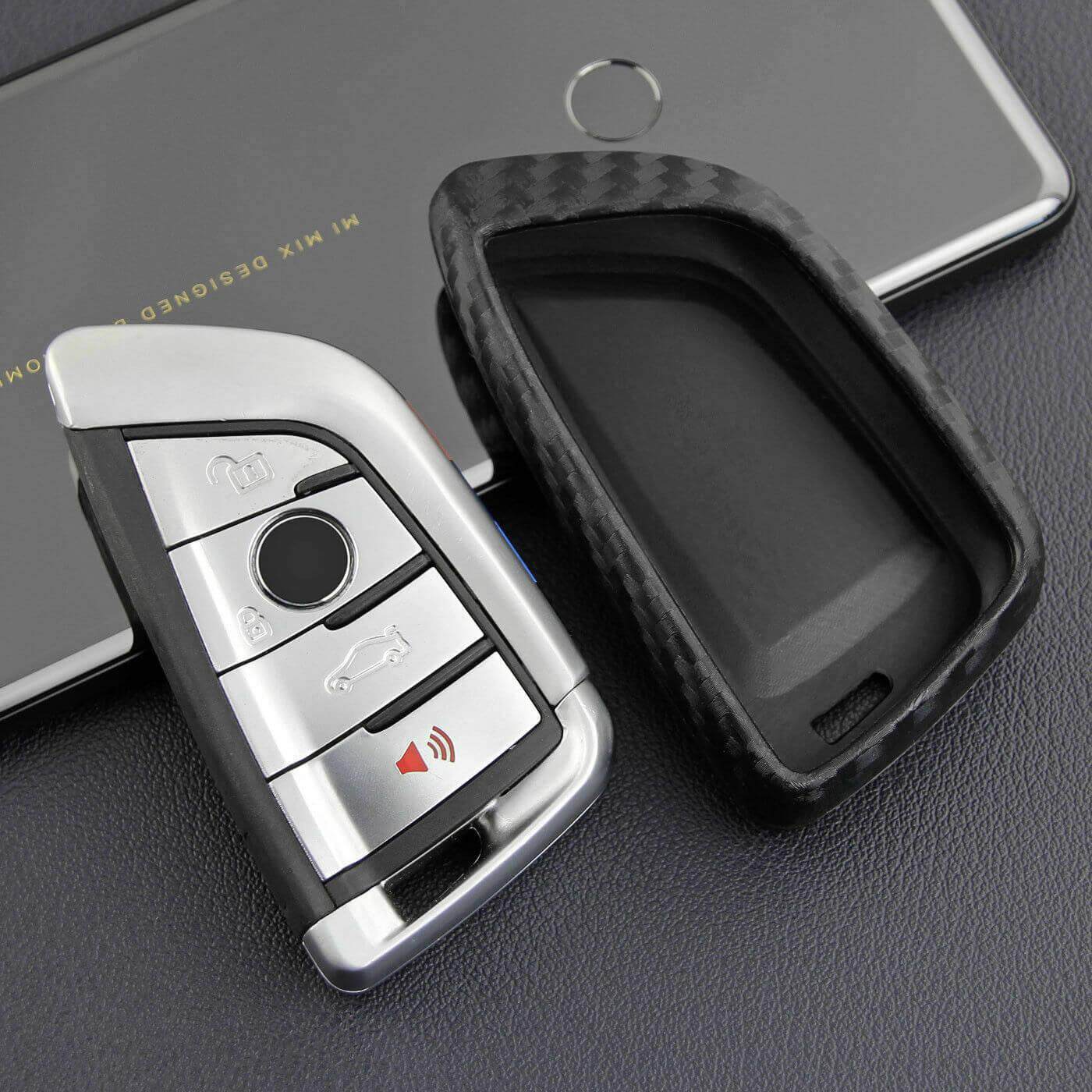 Carbon Fiber Texture Remote Car Key Fob Case Cover Holder with Keychain For BMW  X5 F15 X6 F16 G30 7/series G11 X1 F48 F39 Smart Keys