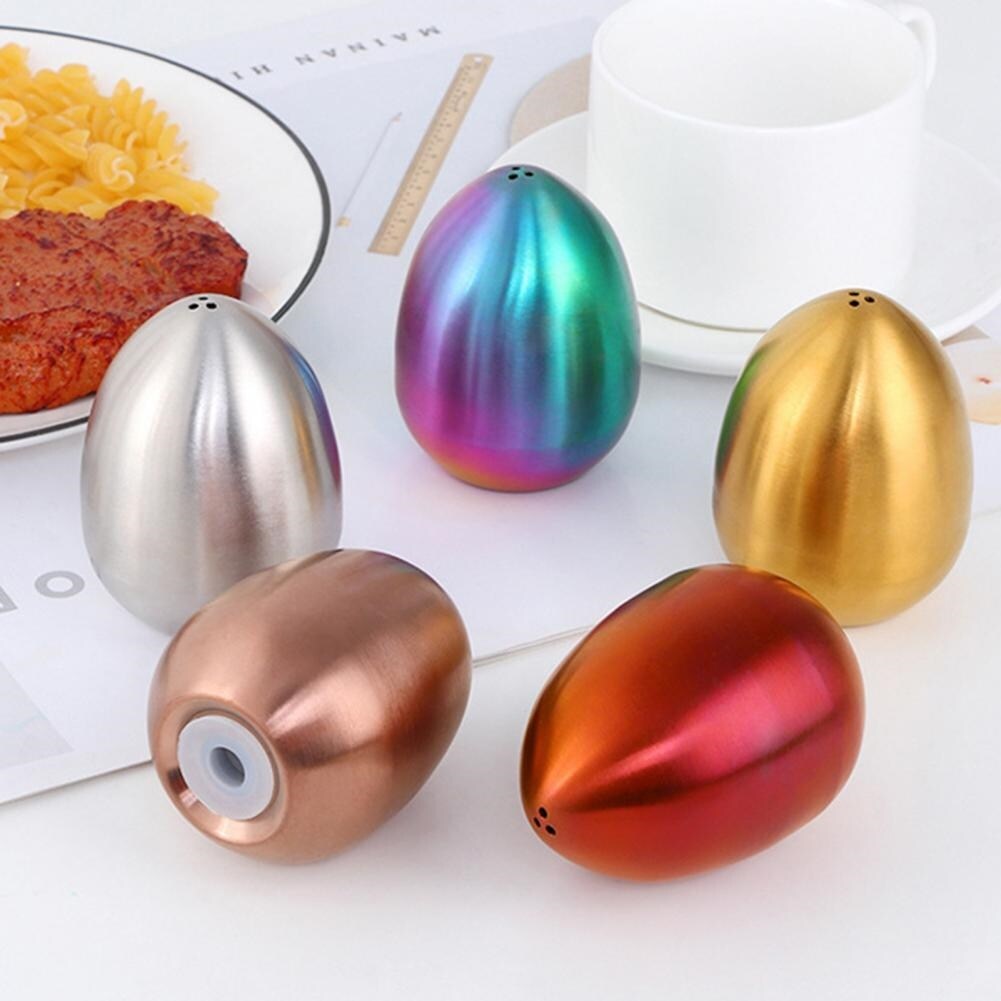 Gambar Salt Cellar Spice Pepper Shaker Egg Shaped Spice Container Stainless Steel Condiment Bottle Kitchen Gadgets seasoning organizer