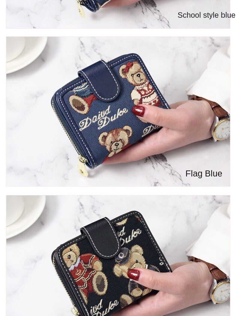 Tiantian Pooh bear new wallet womens short ins student Korean cute folding fashion coin purse multi-functional