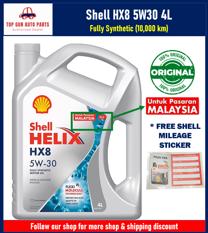 Shell Helix HX8 5W30 4L Fully Synthetic Original Untuk Pasaran Malaysia with QR code