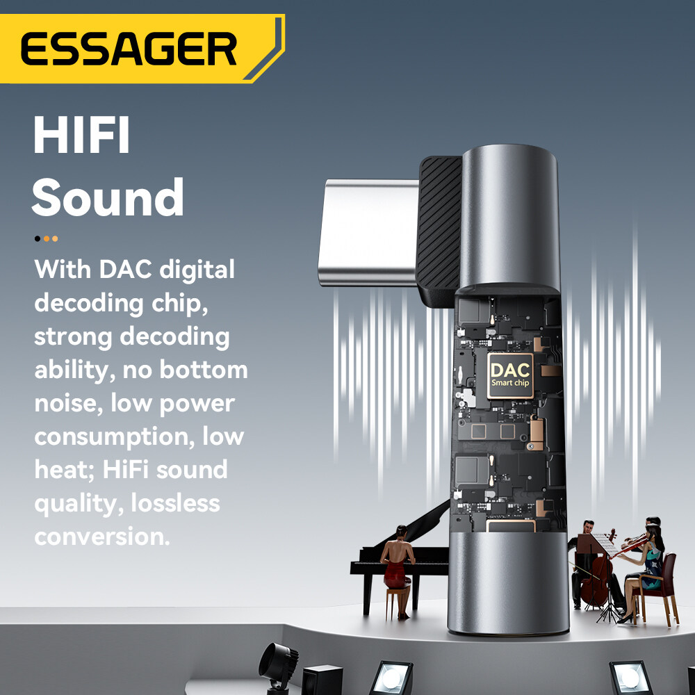 Essager âm thanh độ trung thực cao bộ chuyển đổi âm thanh type-c đến 3.5mm sét đến 3.5mm jack cổng aux trên xe ô tô âm thanh bộ chuyển đổi tai nghe hỗ trợ windows ios linux android macos cho máy tính bảng máy tính xách tay iphone14-8 samsung huawei xiaomi