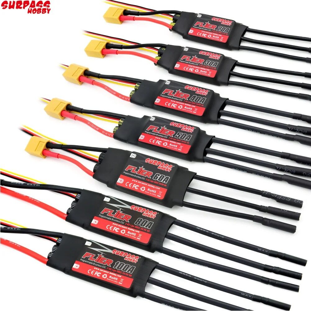 Vượt qua sở thích tờ rơi 20a 30a 40a 50a 60a 80a 100a esc không chổi than thiết bị điều khiển tốc độ với bec 2-6s cho rc máy bay trực thăng