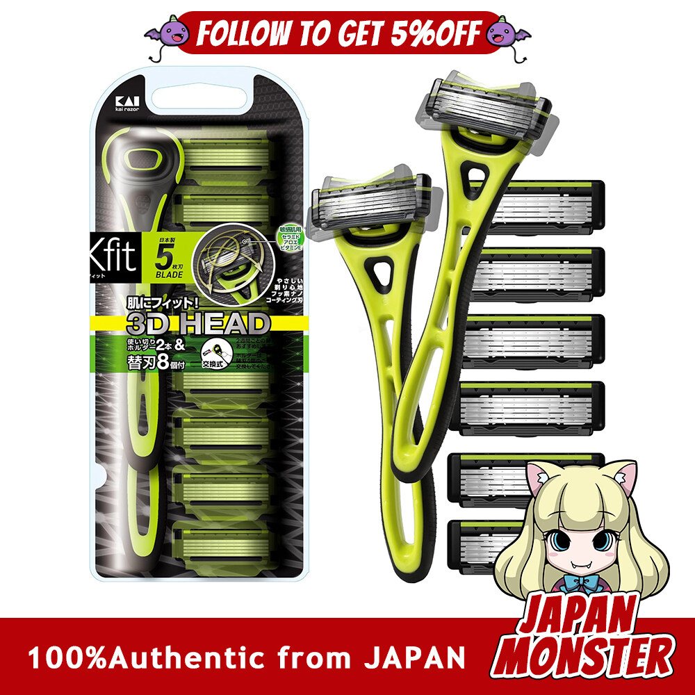 Kai Xfit Razor Replacement Blades 8 Pieces 3D Head Men's Razor Shaver T-Shaped 5 Blades Japan