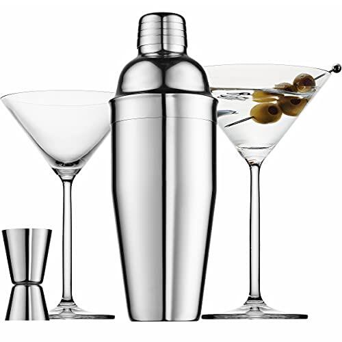 Stainless Cup and Crystal Glass to Mix Drinks Martini Shaker Godinger