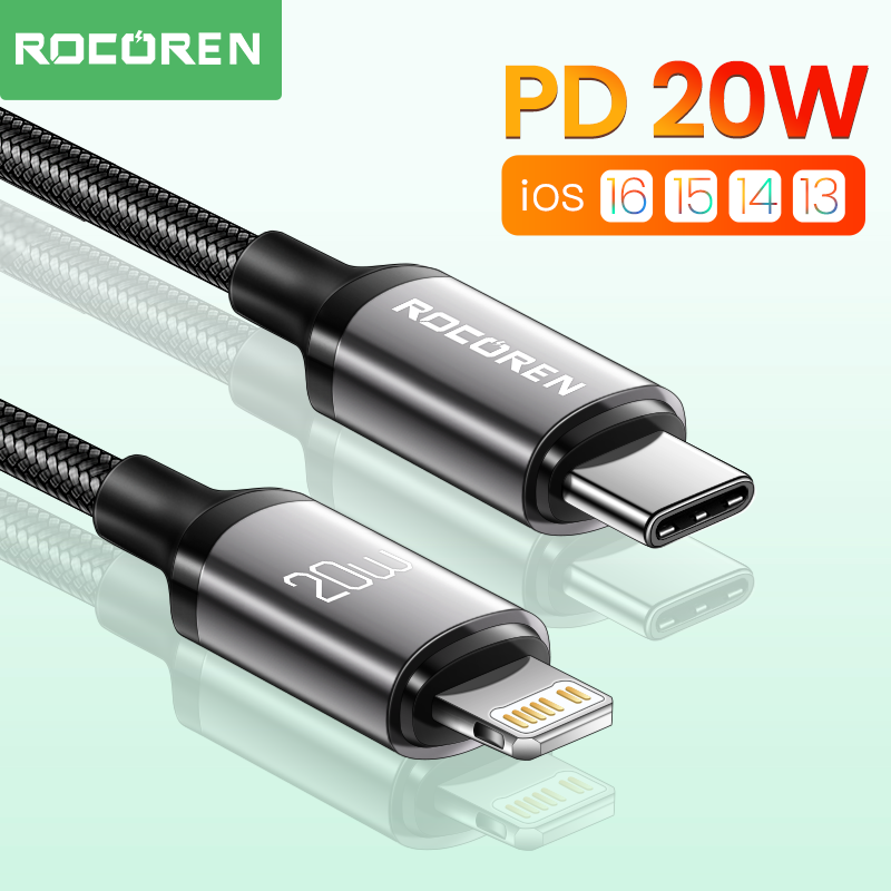 Rocoren cáp usb c pd 20w cho iphone 14 13 12 pro max x xr sạc nhanh mini cáp type c cho ipad dây dữ liệu usbc