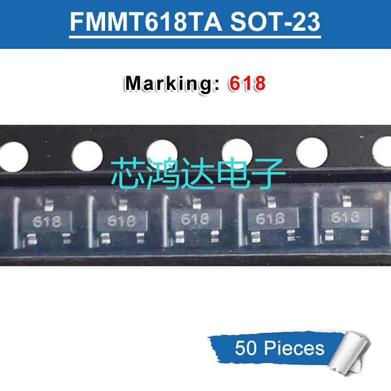 50 cái fmmt618ta đánh dấu 618 sot23 fmmt618 sot-23 smd 2.5a/20v điện trở npn mới chính hãng