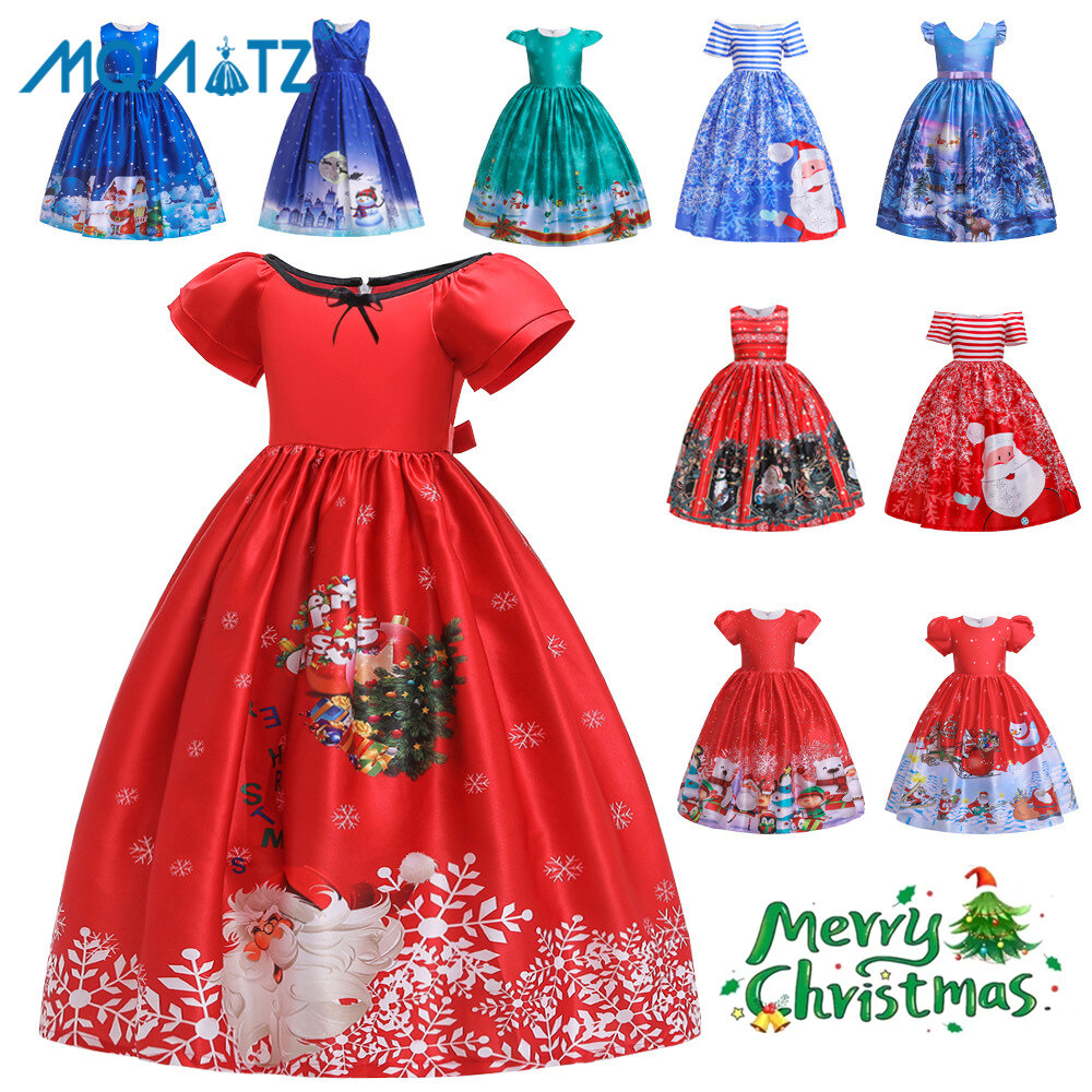 MQATZ Long Girls Christmas Dress Kids Cartoon Snowflake Print Dress Baby