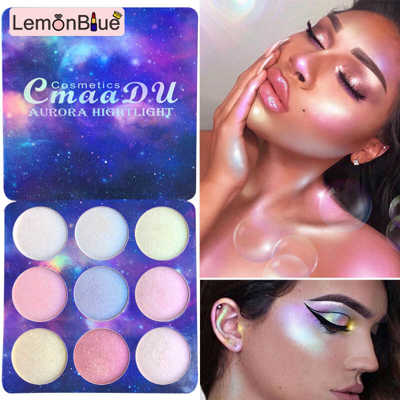 Gambar 9 Colors Eyeshadow Palette Shimmering Highly Pigmented Highlighter Face Contour Cosmetic convenient Eyeshadow Palette Highlighter 9 Colors shimmering Highly Pigmented eye makeup face makeup