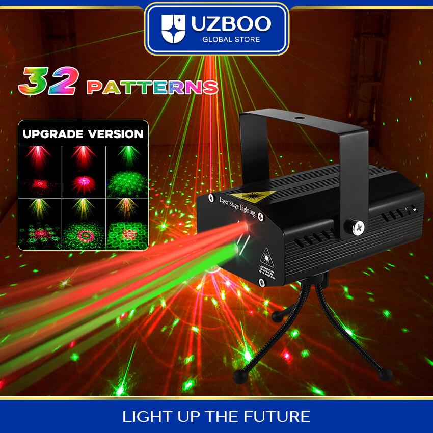 Uzboo RGB Laser Đèn sân khấu 32 mô hình bên đèn chiếu DJ Disco âm thanh kích hoạt đèn nhấp nháy RGB Máy chiếu laser đèn LED cho sinh nhật đám cưới KTV bar buổi hòa nhạc Phích cắm USB