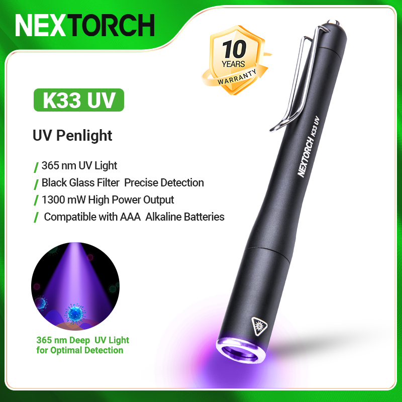 NEXTORCH K33 UV Pen Light, 365 nm Black Light Rechargeable Pocket Flashlight with Black Glass Filter & 1300 mW for Resin, Pet Urine Detection, Evidence Collection, Authentication, Hygiene Inspection ราคา 1,463 บาท*ส่งฟรี