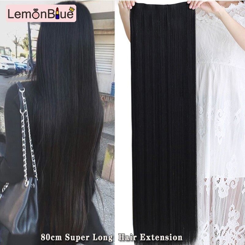 Gambar LemonBlue 32inch Super Long Straight Hairpiece Invisible Natural Synthetic 5 Clip In One Pieces Hair Extension for Women