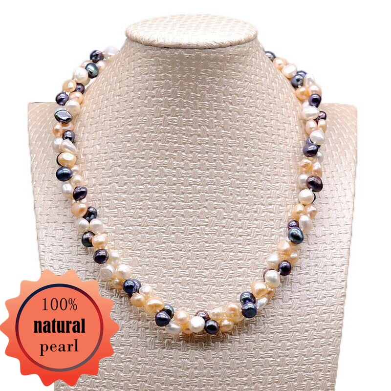 Vòng Cổ Xoắn Cổ Điển Vòng Cổ Dài Ngọc Trai Nước Ngọt Tự Nhiên Vòng Cổ Ngọc Trai Baroque Nhiều Màu Vòng Cổ Đính Hôn Cho Nữ