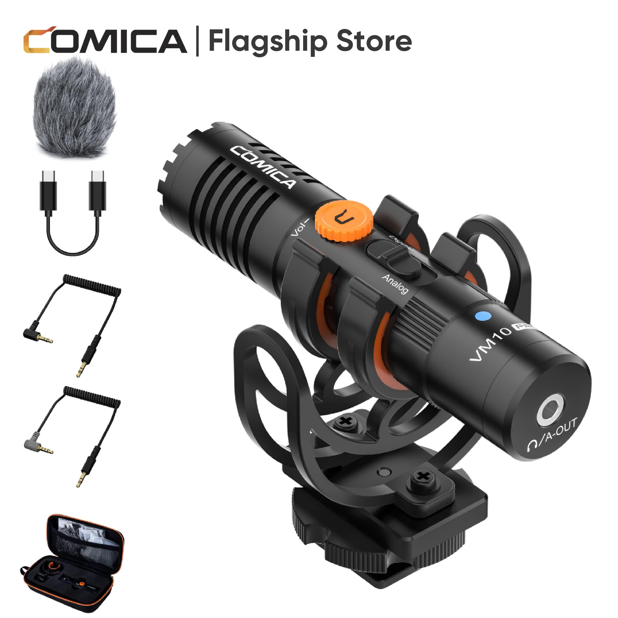 Comica VM10 Pro Camera Microphone with Shock Mount, Gain Control and Wind Muff, Video Microphone for Smartphones, DSLR Camera