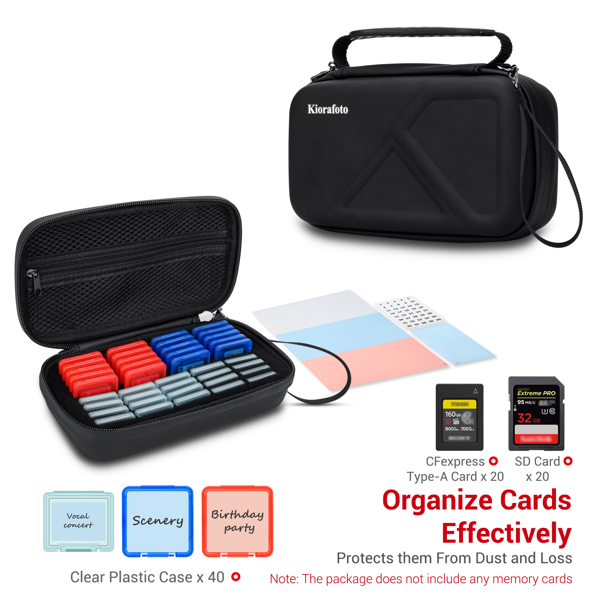 Kiorafoto Memory Card Case Holder EVA Hard Shell SD Card Organize Box For Storage 20 CFexpress Type-A Cards & 20 SD Cards,Include 40 Independent transparent Card Case,Waterproof & Impact Resistant Design ราคา 799 บาท*ส่งฟรี