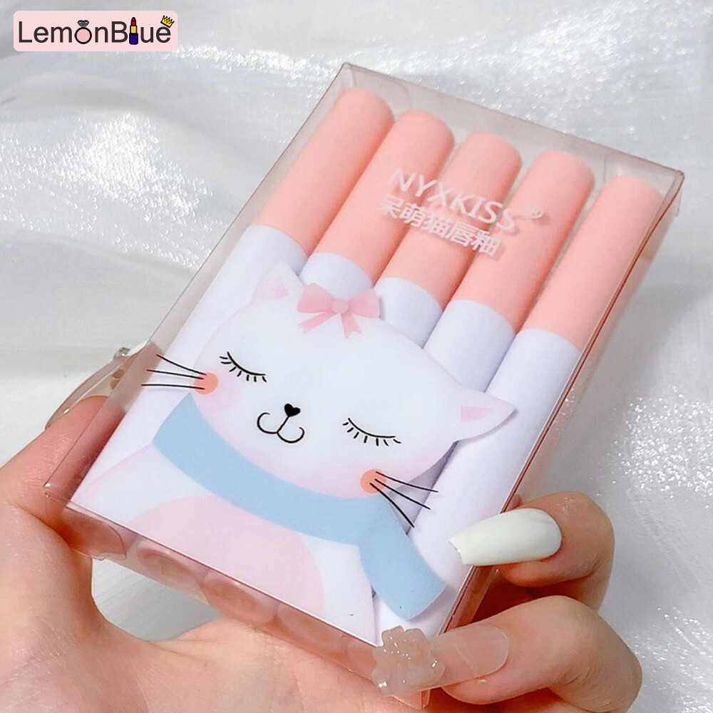 Gambar LemonBlue 5 Pcs Velvet Lip Glaze Liquid Lipstick for Student Girls Women Lip Gloss Makeup Waterproof Liquid Lipstick Matte Lip Makeup Longlasting Lip Gloss 5 Pcs Portable Lipstick Set