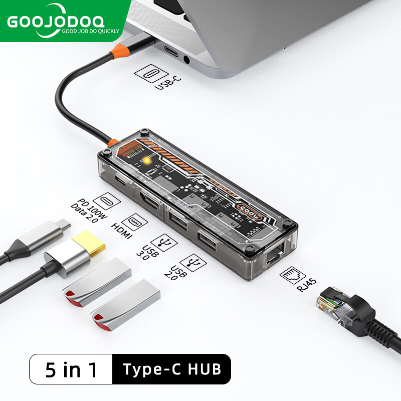 Goojodoq 10 trong 1 Type-C trong suốt Hub ổ cắm máy tính xách tay cho Dell HP cho MacBook Pro tipe C