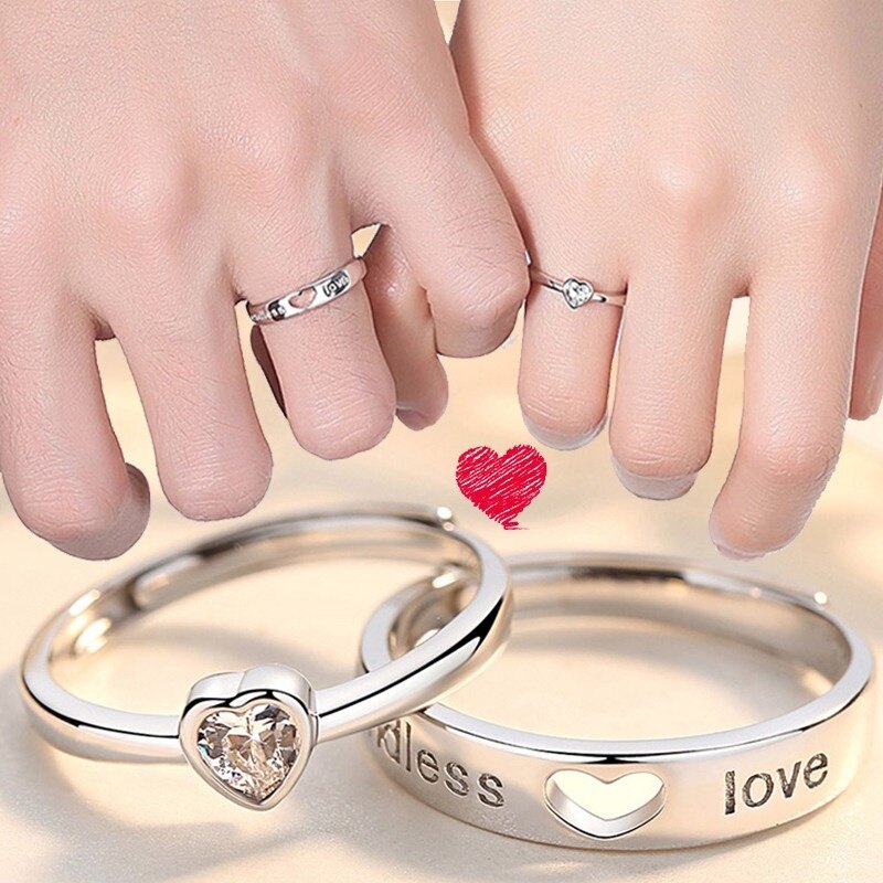 Nhẫn cặp đôi kết hợp trái tim zircon nhẫn cưới tình yêu bất tận mãi mãi cho nam nữ quà tặng trang sức ngày lễ tình nhân