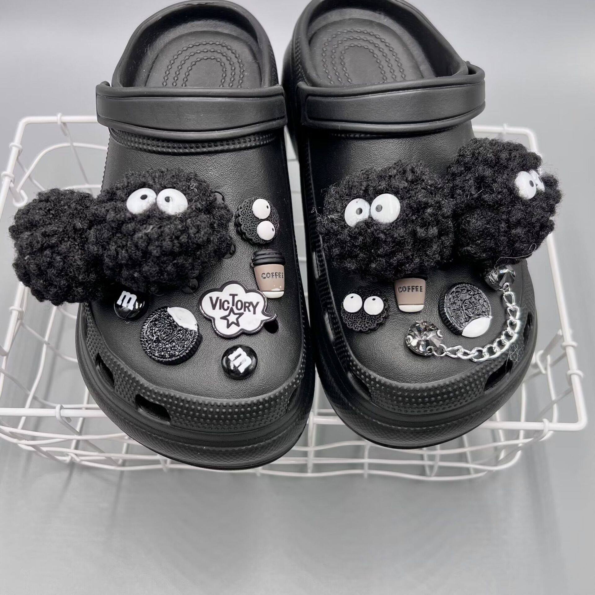 Black Woolen Crocs Jibbitz Charms Shoes Accessories Shoe Buckle