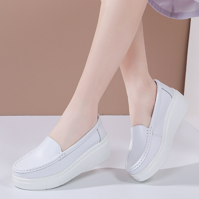 Nurse Shoes Wedges Comfortable Wedge Loafers Leather Nurse Shoes White