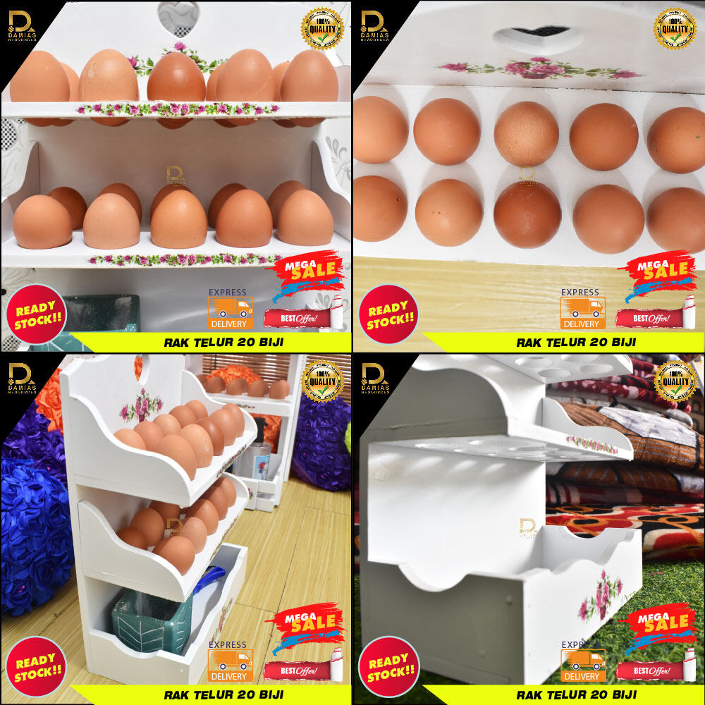 Gambar Rak Telur Egg D laila Bunga Kayu Vantage White Exclusive (20 Biji Telur) Hiasan Dapur  Kitchen Mewah