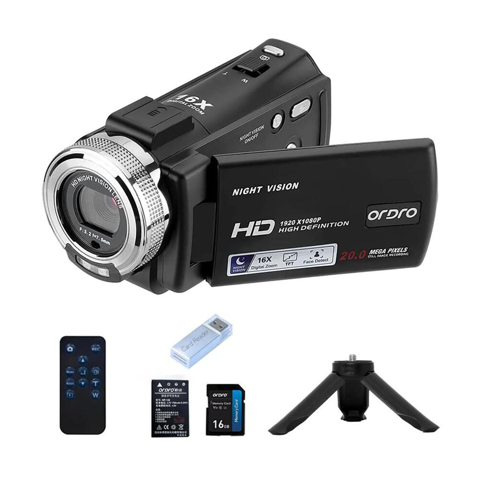 ORDRO Camcorders HDV-V12 HD 1080P Video Camera Recorder Infrared Night Vision Camera Portable DV with 16G Memory Card ราคา 373 บาท*ส่งฟรี