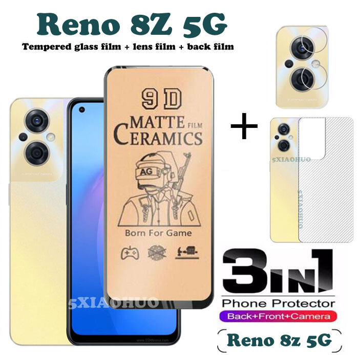 3 Trong 1 OPPO Reno 8Z 8 Pro 5G Kính Cường Lực Gốm Reno8 Z 5G Miếng Dán Mềm Mờ + Miếng Dán Ống Kính + Miếng Dán Lưng