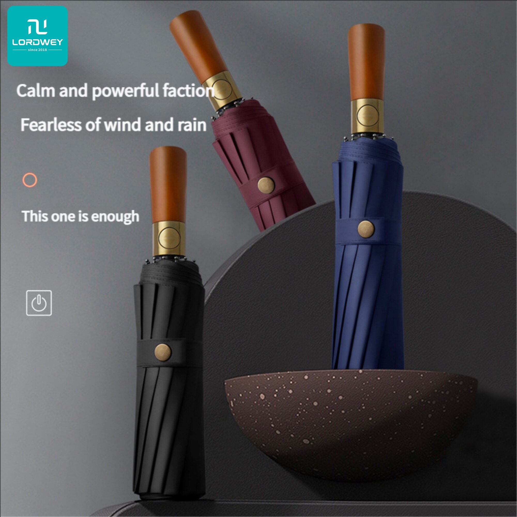LORDWEY Unisex 12-ribs Automatic Windproof Folding Powerful UV Protection Umbrella