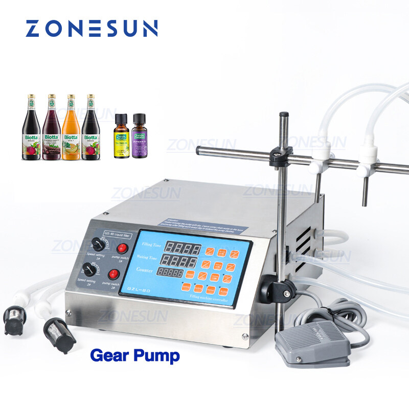 ZONESUN Double Head Gear Pump Semi Automatic Plastic Bottle Water Filler Perfume Juice Milk Liquid Filling Machine ZS-YTPP2W ราคา 14,070 บาท*ส่งฟรี