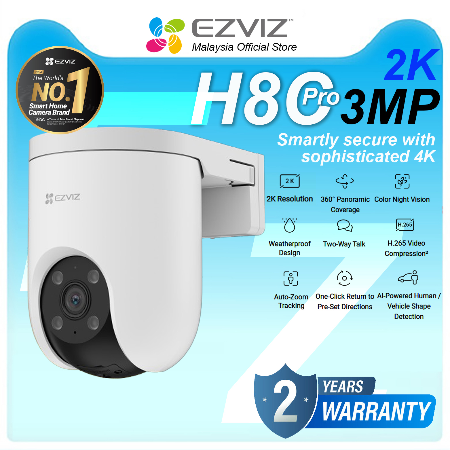 H8c PoE 2K Pan & Tilt Security Camera – AI Human Detection, Auto Tracking, Color Night Vision - View #3