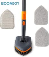 BOOMJOY แปรงอุปกรณ์ขัดอ่างอาบน้ำกระเบื้องพร้อมฟังก์ชั่น3แบบหัวทำความสะอาดที่แตกต่างกันและด้ามจับยาว56 ″ยืดได้-ไม่มีรอยขีดข่วนอุปกรณ์ขัดถูเวลาอาบน้ำสำหรับทำความสะอาดผนังห้องน้ำห้องครัวอ่างอาบน้ำอ่างล้างหน้าสีเทา