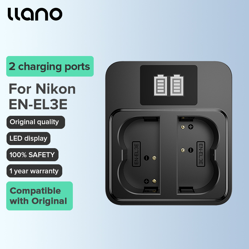 Llano nikon en-el3e bộ sạc camera led usb khe kép kỹ thuật số cho d50/d70d80/d90/d100/d200/d300/d300s/d700/d3000/d5000/d7000