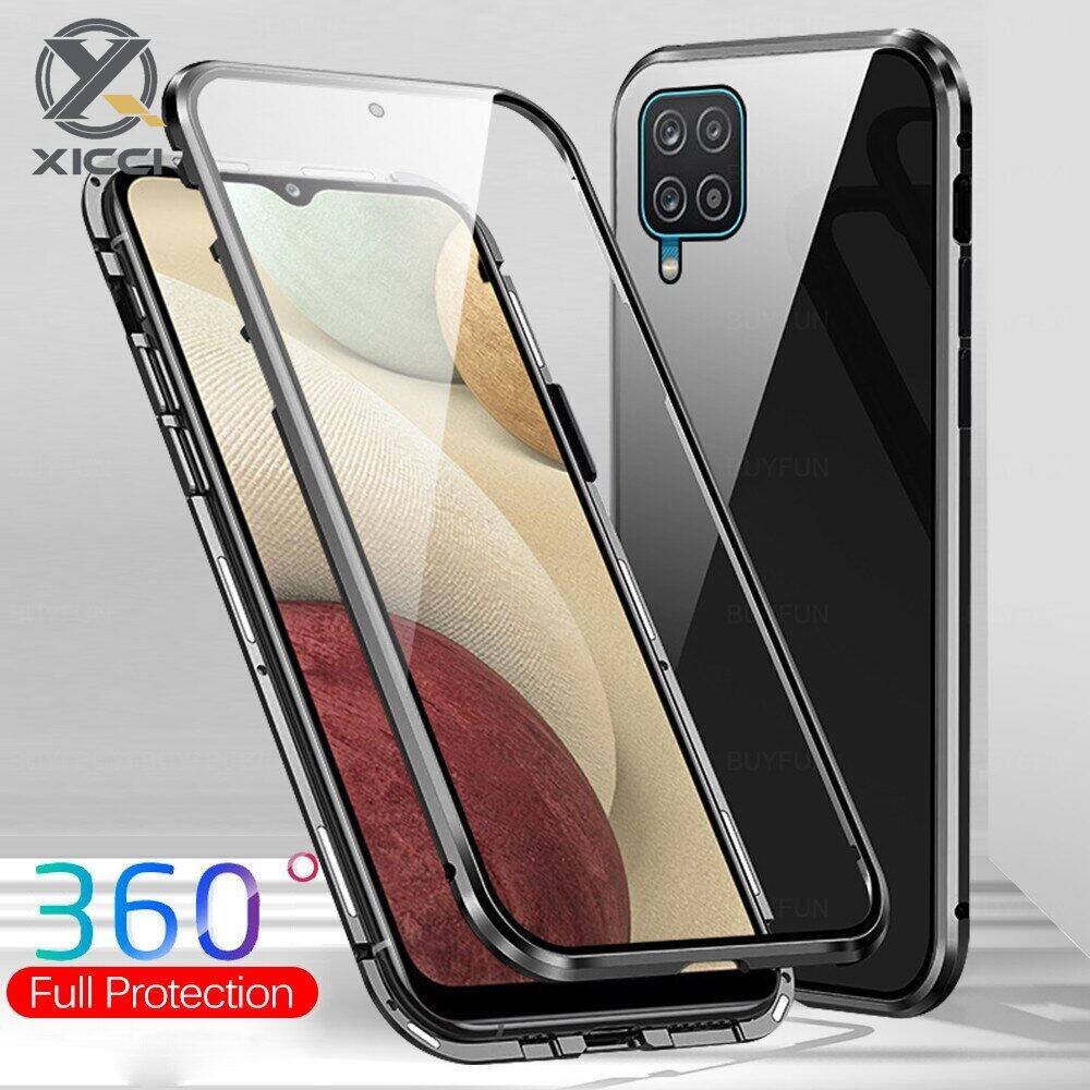 XICCI Ốp Chống Sốc Kim Loại Hấp Phụ Từ Tính Mặt Kính Hai Mặt Ốp Điện Thoại Samsung A12 5G Ốp Kính Cường Lực Mỏng, Vỏ Hấp Phụ Nam Châm Khung Nhôm 2 Trong 1