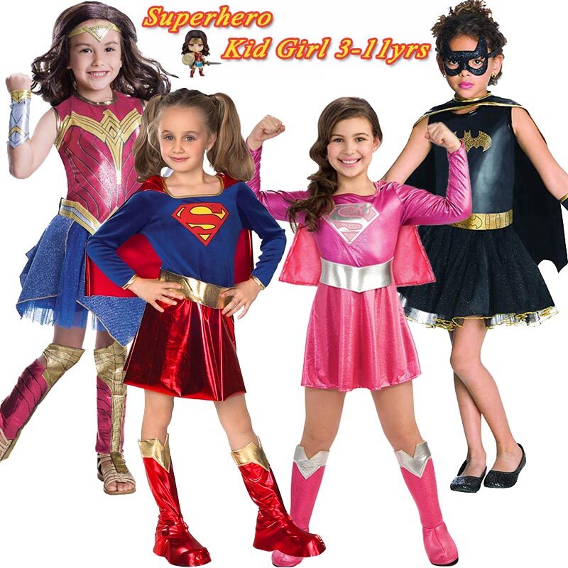 Wonder Woman Costume For Kids Girl Superwoman Cloak Dress Set Children