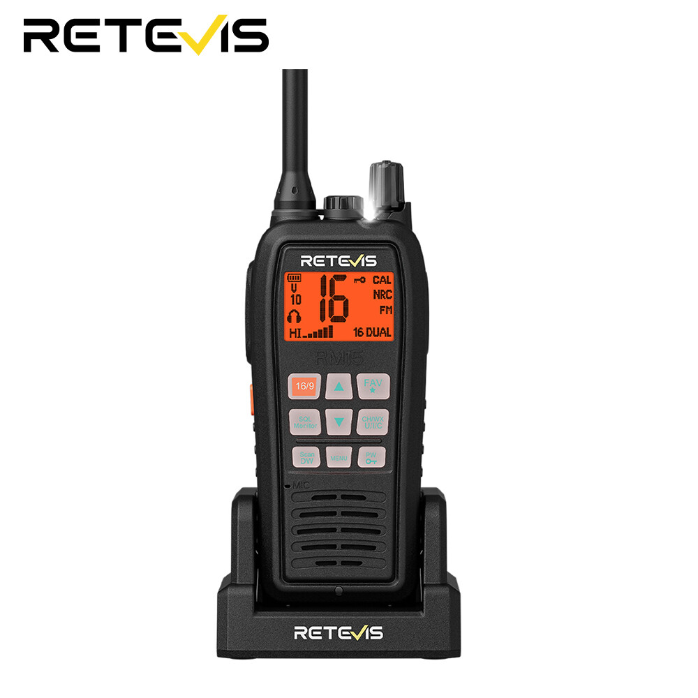 Retevis RM15 VHF Marine Radio IP68 Floating Handheld VHF Radio 2000mAh Battery, Dual-Color Screen International Marine Channels Ship to Shore Radio with Loudspeaker for Boats(1 Pack) ราคา 2,599 บาท*ส่งฟรี